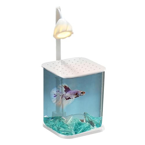 Professionelles Aquarium – gestaltetes Glas-Aquarium, Kampffisch-Desktop-Aquarium, Aquarium mit Nachtlicht und grünem Kristall für Fische, Garnelen, kleine Krabben,