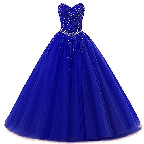 Zorayi Damen Liebsten Lang Tüll Formellen Abendkleid Ballkleid Festkleider Blau Größe 42