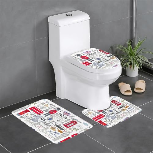 Wurton Badteppich-Set mit Aufschrift "I Love London", Polyester, stilvoll, funktional, 3 Stück