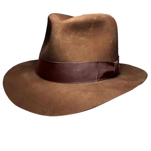 HUIFACAI Fedoras Hut für Damen, Herren, mit gewebtem Gürtel, Dekor, Zaubererhut, Wollmütze, Rollenspiel, Kostüm, Verkleidung, Clubhut, Camel gefüttert, 58cm