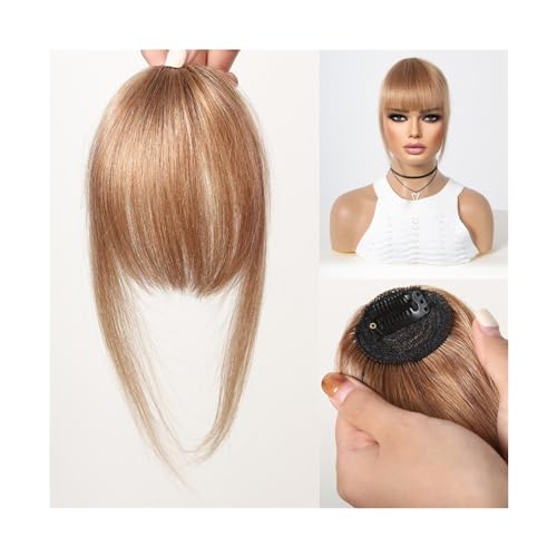 Pony Extension für Damen Echthaar-Pony-Clip-in-Haarverlängerungen über dem Kopf, braune Naturhaare, zarte Pony-Fransen-Haarteile for Frauen in Air Bangs Fringe Bangs(HLH1004-3)