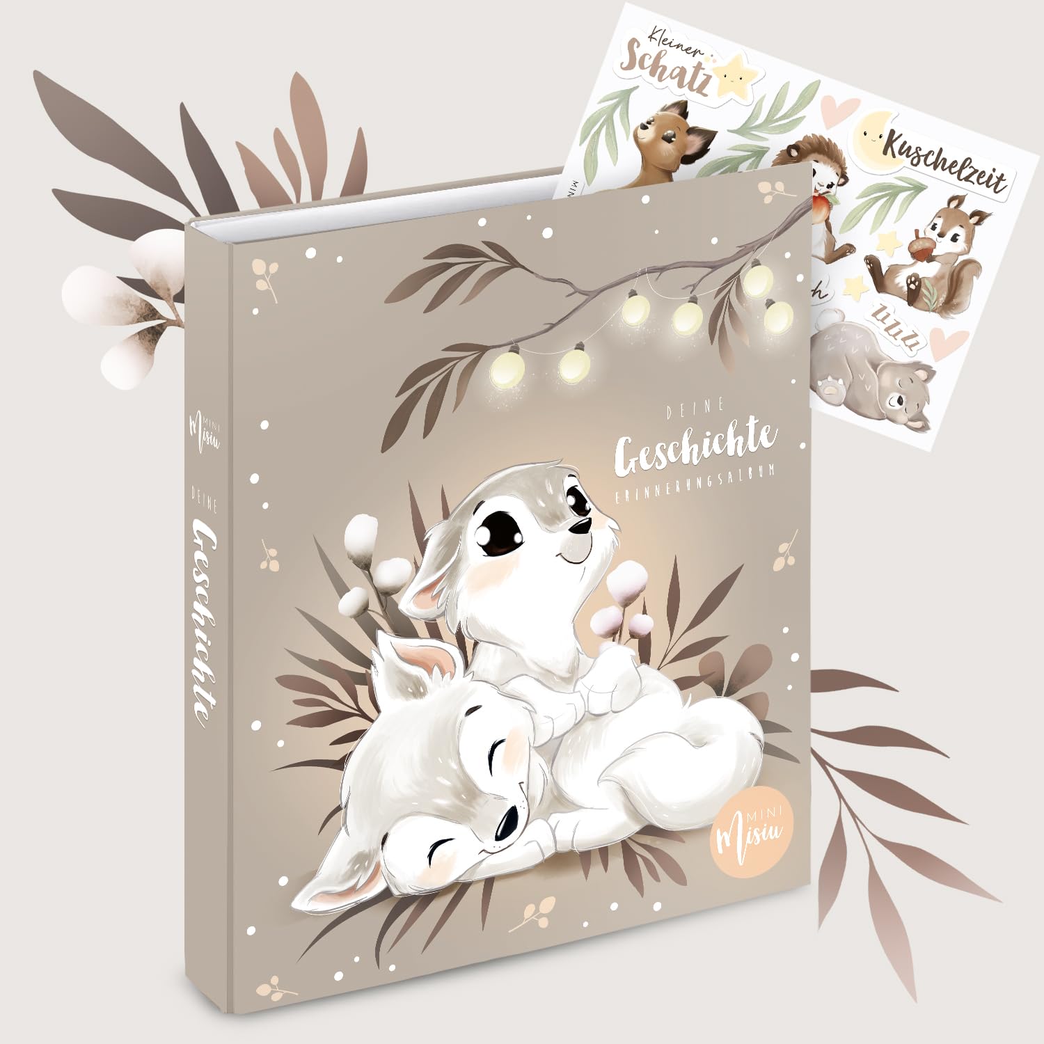 Babyalbum in Ringordner - Wölfe 'Deine Geschichte' von MINI Misiu | Mit Stickerset | Fotoalbum Baby | Erinnerungsalbum | Erinnerungsbox A4 Ringordner | Handillustrierte Designs | Dänische Bestseller