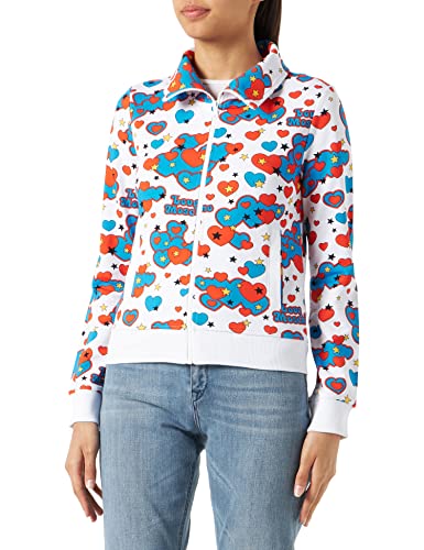 Love Moschino Womens Stretch Cotton Fleece Allover Jacke, White Blue Yellow Black, 38