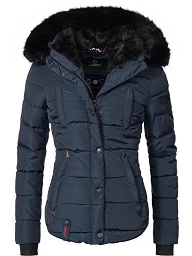 MARIKOO Damen Winter Jacke Steppjacke Lotusblüte (vegan hergestellt) Blau Gr. XS