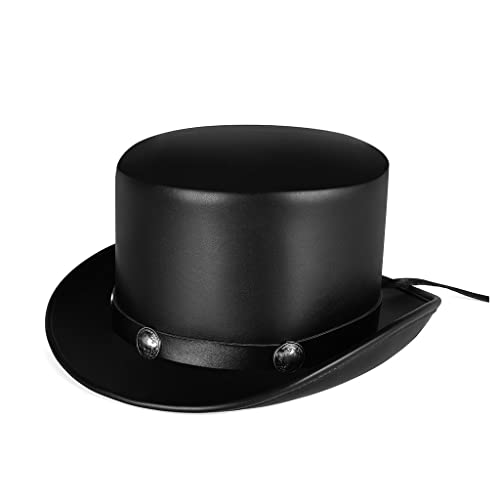 Eladcncmc PU Leder Gentleman Hut Punk für Halloween Party Bühne Kostüm Cosplay Retro Round TopTopper Hut Zubehör