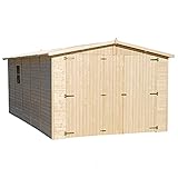 TIMBELA M101 Holzgarage - Abstellraum mit Fenstern - H222x516x324 cm/15 m² Shiplap-Schuppen aus Naturholz - Gartenwerkstatt - Auto- und Geräteschuppen