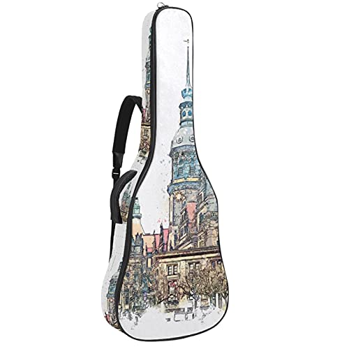 Gitarrentasche Schutz- und Transporttasche für akustische und klassische Gitarren wasserfest und gepolstert Aquarellstadt 108.9x42.9x11.9 cm