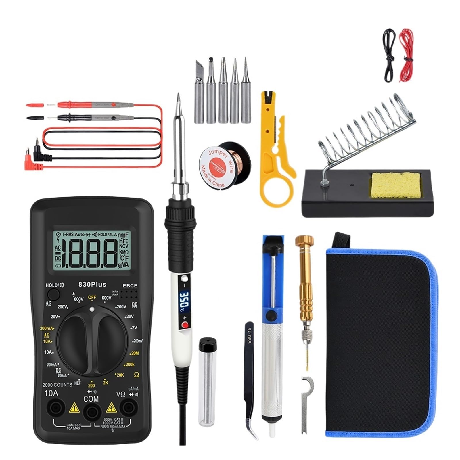 WLLKIY Lötkolben-Set Mit Digitalmultimeter 6000 Zählungen AC/DC-Spannungsmesser Blitzlicht Lötkolben 80W Schweißwerkzeug Sicher Und Stabil(White)