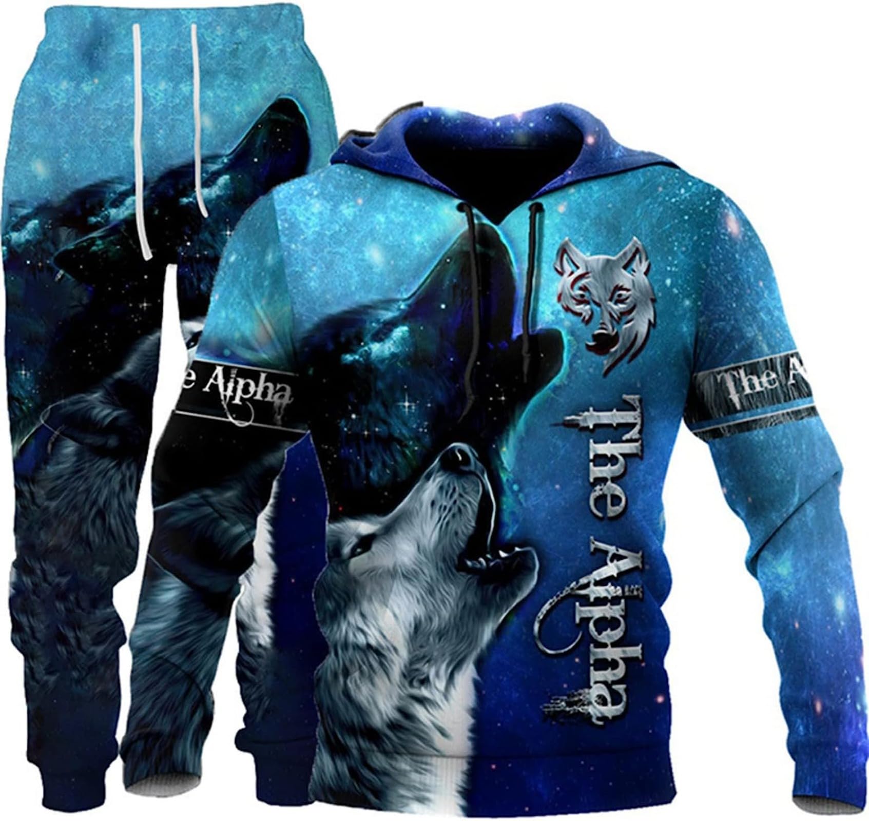 3D Herren Wolf Druck Trainingsanzug Männer 3D Printed Jogginganzug Hoodie Tops Hosen Sets Sport Anzug (M,A1)