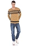 Cipo & Baxx Herren Strickpullover Streifen Muster Strick Rundhals Langarm Pullover CP243 Camel L