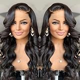 13x4 Glueless Wig Human Hair 180% Density Lace Front Wigs Pre Cut Body Wave Wigs Natural Black Glueless Wigs Hair Wet And Wavy Wig (Size : 32inch)