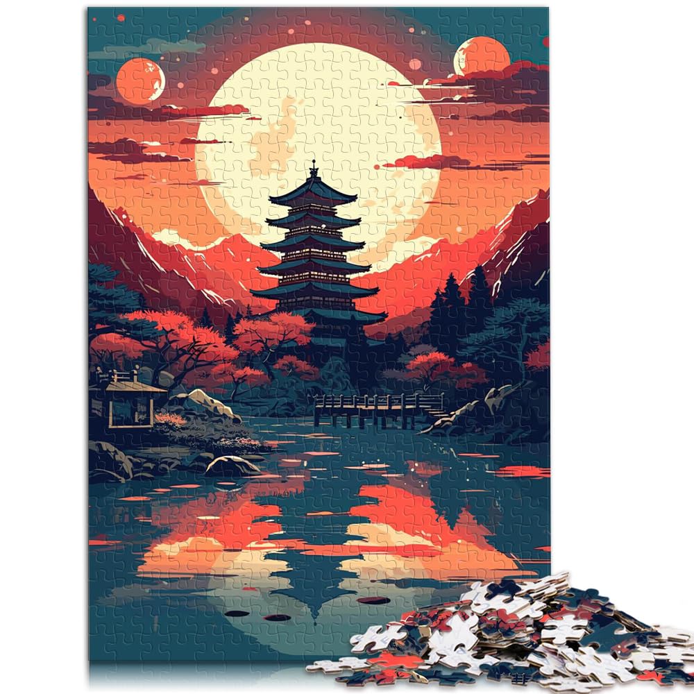 Puzzle-Spiele Fantasy Japan Moon Pagodaf Puzzle 1000 Teile für Erwachsene Holzpuzzle Jedes Teil ist einzigartig - Herausforderndes Familienspaßspiel 1000 Teile (50 x 75 cm)