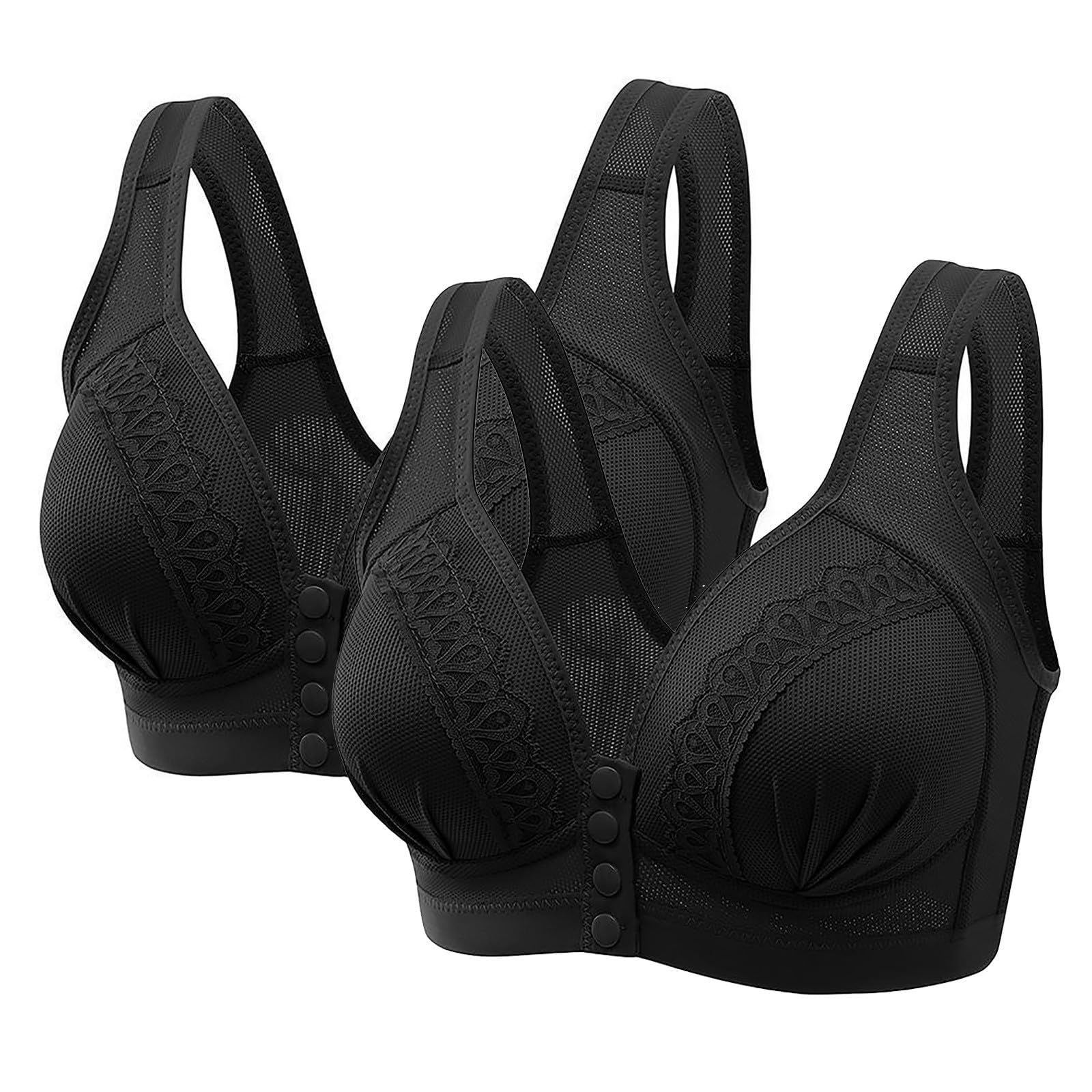 2er Pack Try Shape BH Sexy Ohne Bügel BH Atmungsaktiv Bustier Damen Entgiftungs BH mit Gepolstert Frauen Bralette Lift Up BH mit Vorderverschluss Minimizer BH Sport BHS für Damen Schwarz 85B