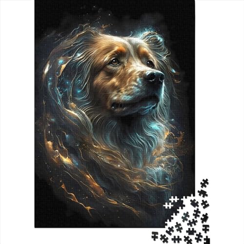 Golden Retriever Hund Holzpuzzle Puzzles für Erwachsene Teenager Erwachsene 1000 Teile Puzzle ganze Familie und die 75x50cm