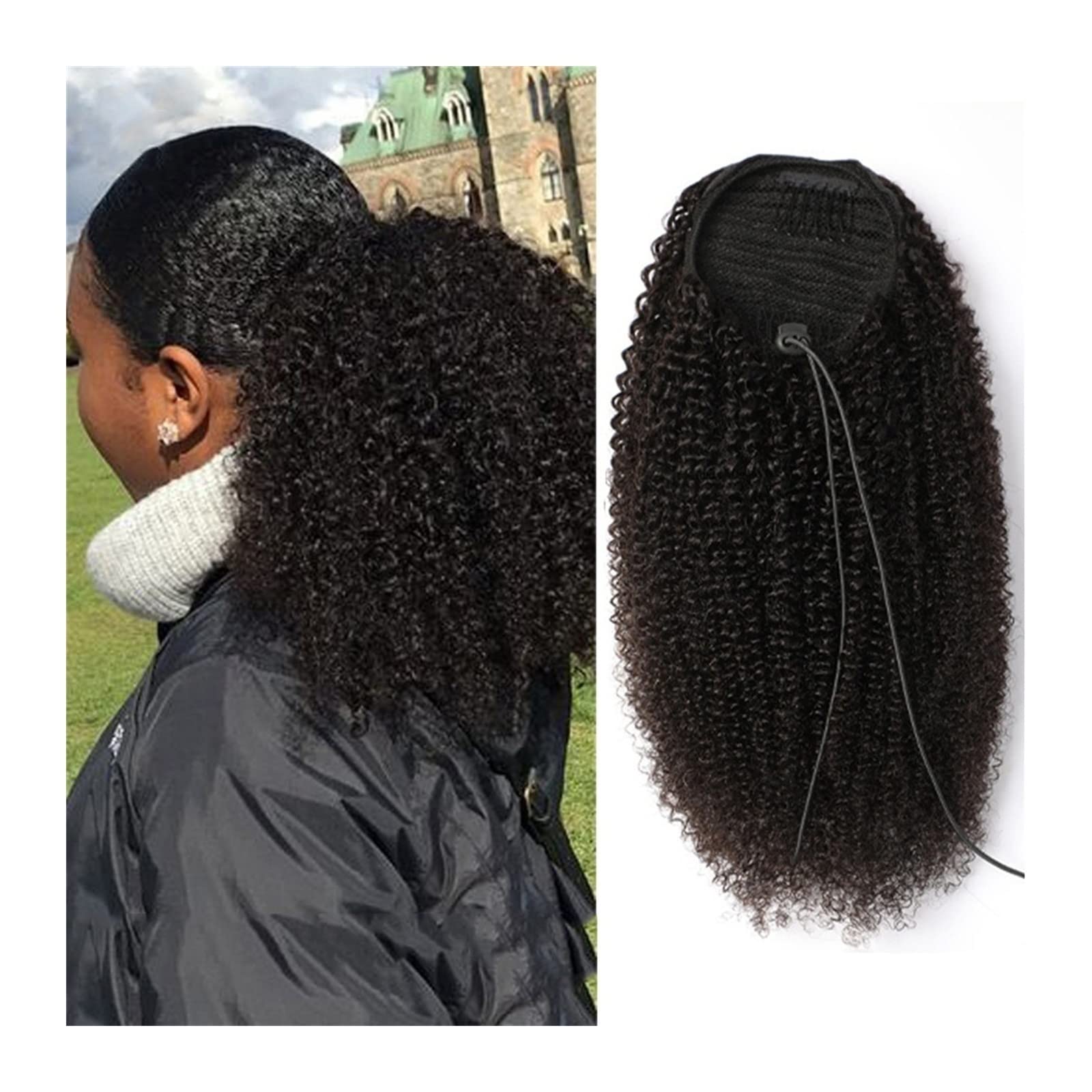 Pferdeschwanz Haarverlängerung 10-28inches Drawstring Ponytail Human Hair Mogolian Afro Kinky Curly Ponytail Extensions Remy Hair Clip In Ponytail Hair Extensions Ponytail Perücke Täglich Fluffy Pony