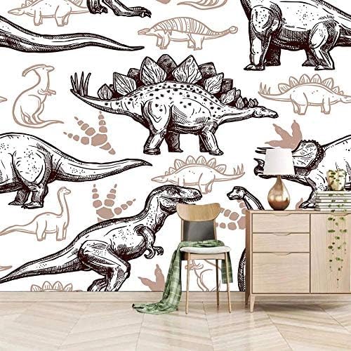 XLMING Schwarz Und Weiß Dinosaurier Wand Wand 3D Tapeten Home Esszimmer Sofa Schlafzimmer Wohnzimmer TV Hintergrund-300cm×210cm