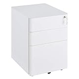 Vinsetto Rollcontainer, mobiler Aktenschrank mit 3 Schubladen, Büroschrank, Aufbewahrung, Stahl, Weiß, 39 x 48 x 59 cm