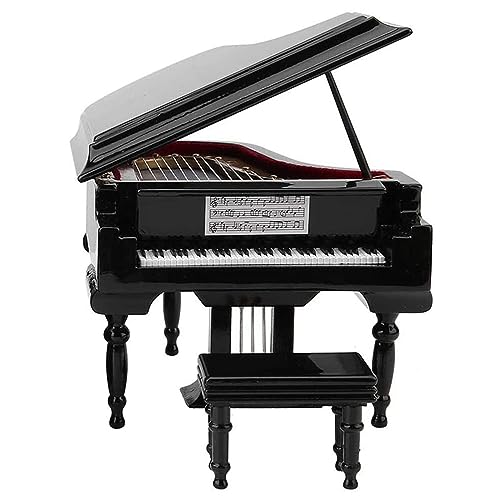 Torribala Miniatur FlüGel Piano Model Kit Musik Instrument mit Stuhl, für Haus BüRo Dekoration (Schwarz, Ohne Musik) Klein