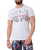 Cipo & Baxx Herren Strasssteine Print T-Shirt Kurzarm CT733 Weiß L