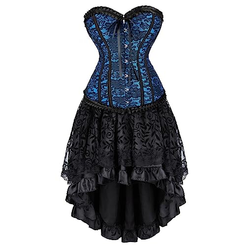 WANGTIANXUE Tutu Rock Damen Set Steampunk Gothic Rock und Korsett Zweiteilig Mittelalter Rock Vintage Viktorianisch Renaissance Halloween Karneval Kostüm Palast Gotischer Punk Party Outfit