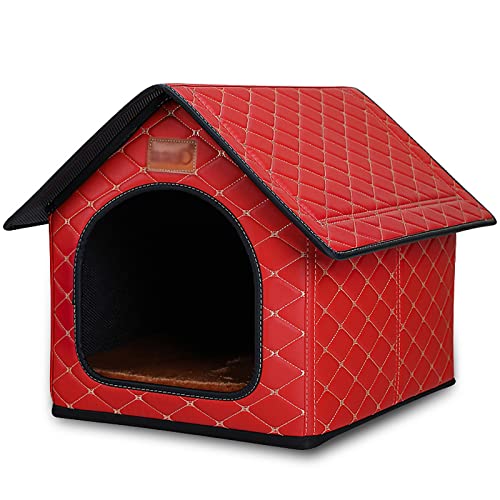 Katzenhaus Outdoor, Katzenhaus Outdoor Winterfest, Katzenhäuser for Outdoor-Katzen, Ledermaterial, Wasserdicht Und Warm ( Color : Red , Size : S )