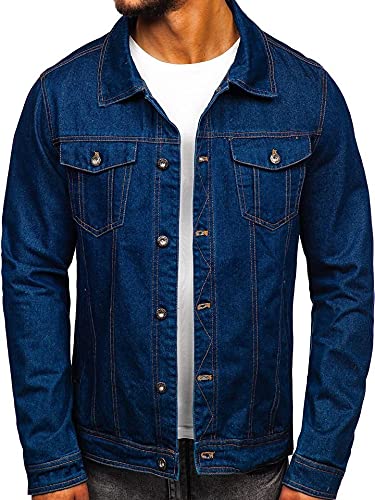 BOLF Herren Übergangsjacke Jeansjacke Freizeitjacke Trucker Jacket Denim Vintage Classic 1110 Dunkelblau L [4D4]