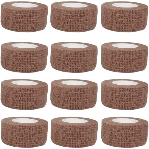 12 Rollen 2,5 cm Selbstklebende Bandage Vet Wrap Kohäsive Bandage Tierbandage Selbstklebende Bandagen für Haustiere und Haustiere Knöchelverstauchungen – Braun