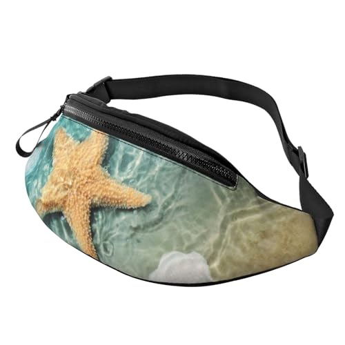 HSJFS 3D-Wand-Gürteltasche, Unterwasserwelt, Fisch-Druck, verstellbare Hüfttasche, lässige Brusttasche, Strandseestern Jakobsmuschel, Einheitsgröße