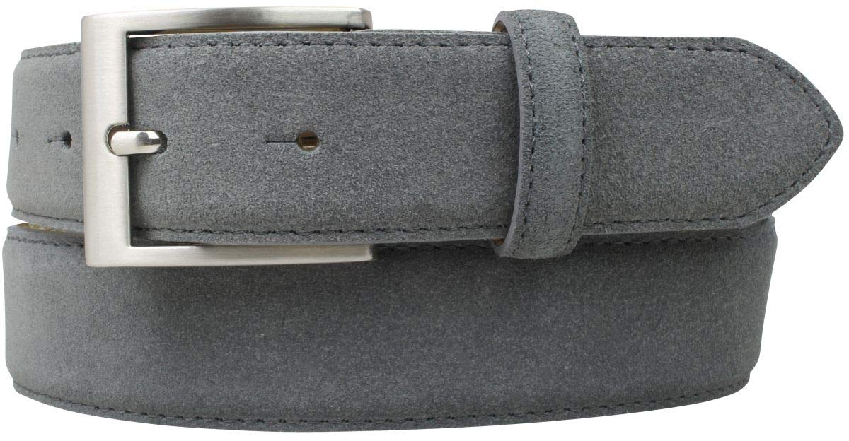 BELTINGER Italienischer Veloursleder-Gürtel, 35 mm breit, Herren, Anzuggürtel, Hosengürtel, Wildleder, Schließe Silber | Dunkelgrau 95cm