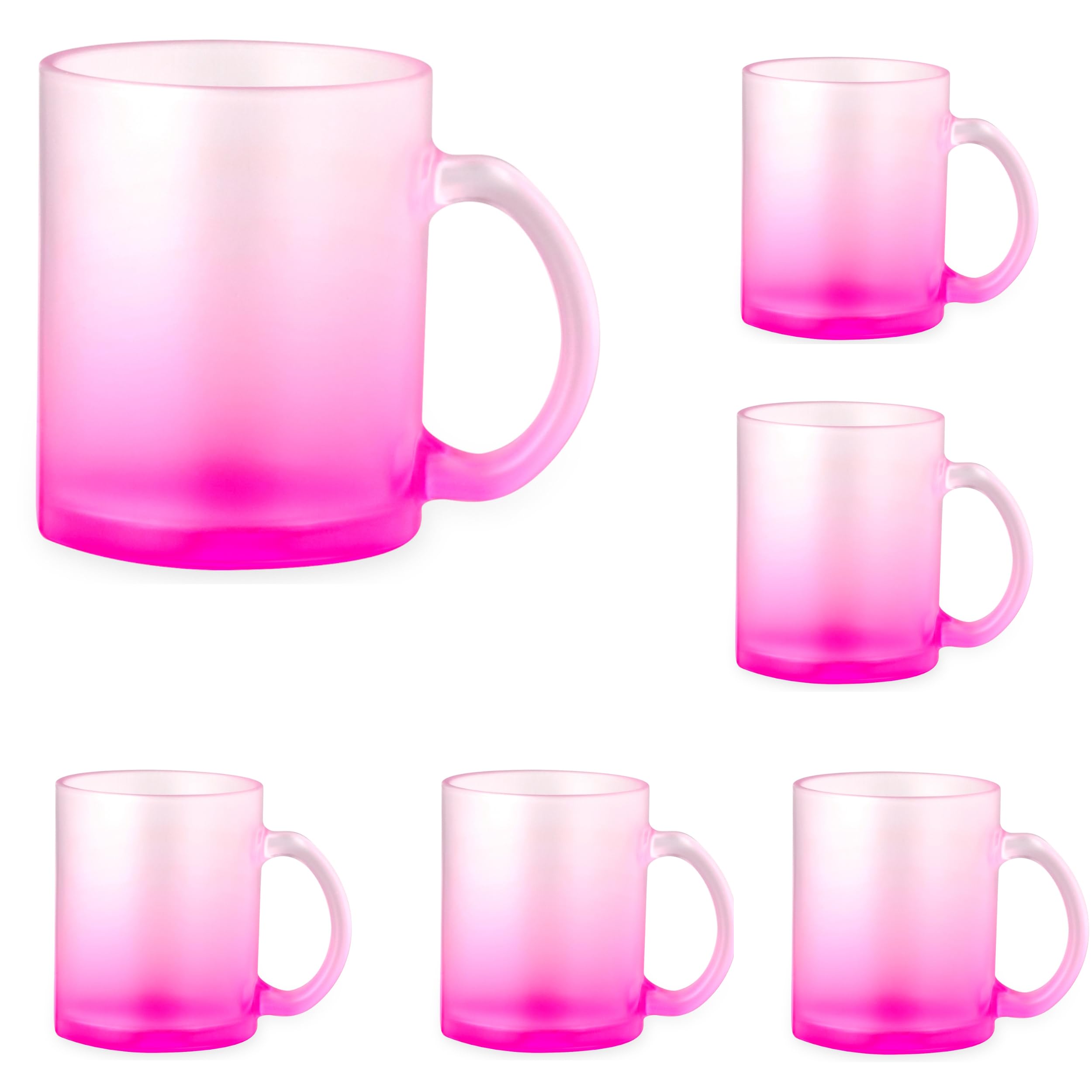 noTrash2003 Set Kaffeetassen Kaffeepott Haferl Teeglas Henkel bruchsicheres Borosilikatglas satiniert mattiert - fröhliche Farbverläufen je 350 mL buntes 5er Set oder farbreinem 6er Set (6 x Pink)