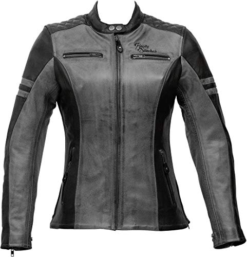 Rusty Stitches Joyce Damen Motorrad Lederjacke Grau/Schwarz 40