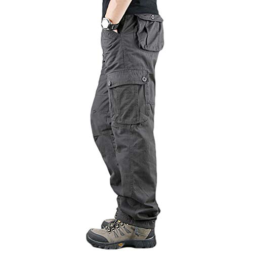 YOUCAI Herren Cargohose aus Baumwolle Viele Taschen Cargo Hose Arbeitshose Freizeit Hose Wanderhose Trekkinghose Outdoor Tactical Hose,6 Taschen dunkelgrau,42