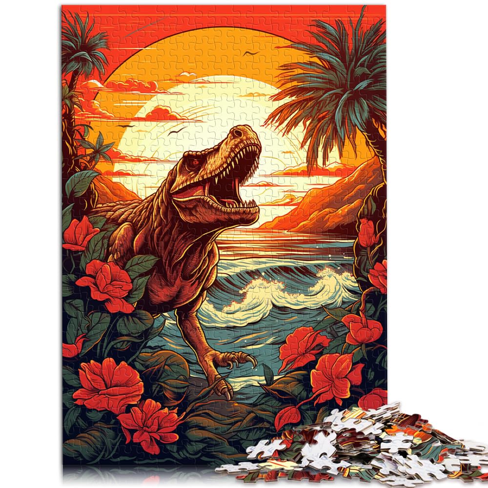 Puzzle-Geschenk, Tyrannosaurus Rex und Sonnenuntergang im Ozean, Puzzles für Erwachsene, 1000 Puzzle-Spielzeug, Holzpuzzle, Künstlersammlung, bildende Kunst, 1000 Teile (50 x 75 cm)