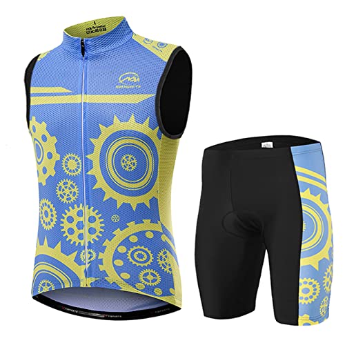 Fahrradbekleidung Herren Sommer|Radtrikot Ärmellos Männer Set Radweste Anzug|Radsportanzug Fahrradweste,Atmungsaktiv MTB Fahrradtrikot Sleeveless Oberteil und Radhose mit 19D Gel Sitzpolster(3,M)