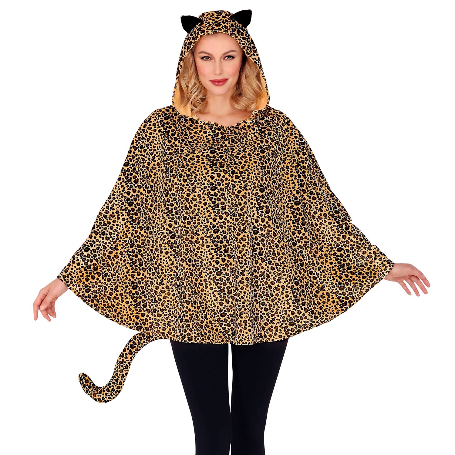 W WIDMANN MILANO Party Fashion - Kostüm Leopard, Poncho mit Kapuze, Karneval, Mottoparty