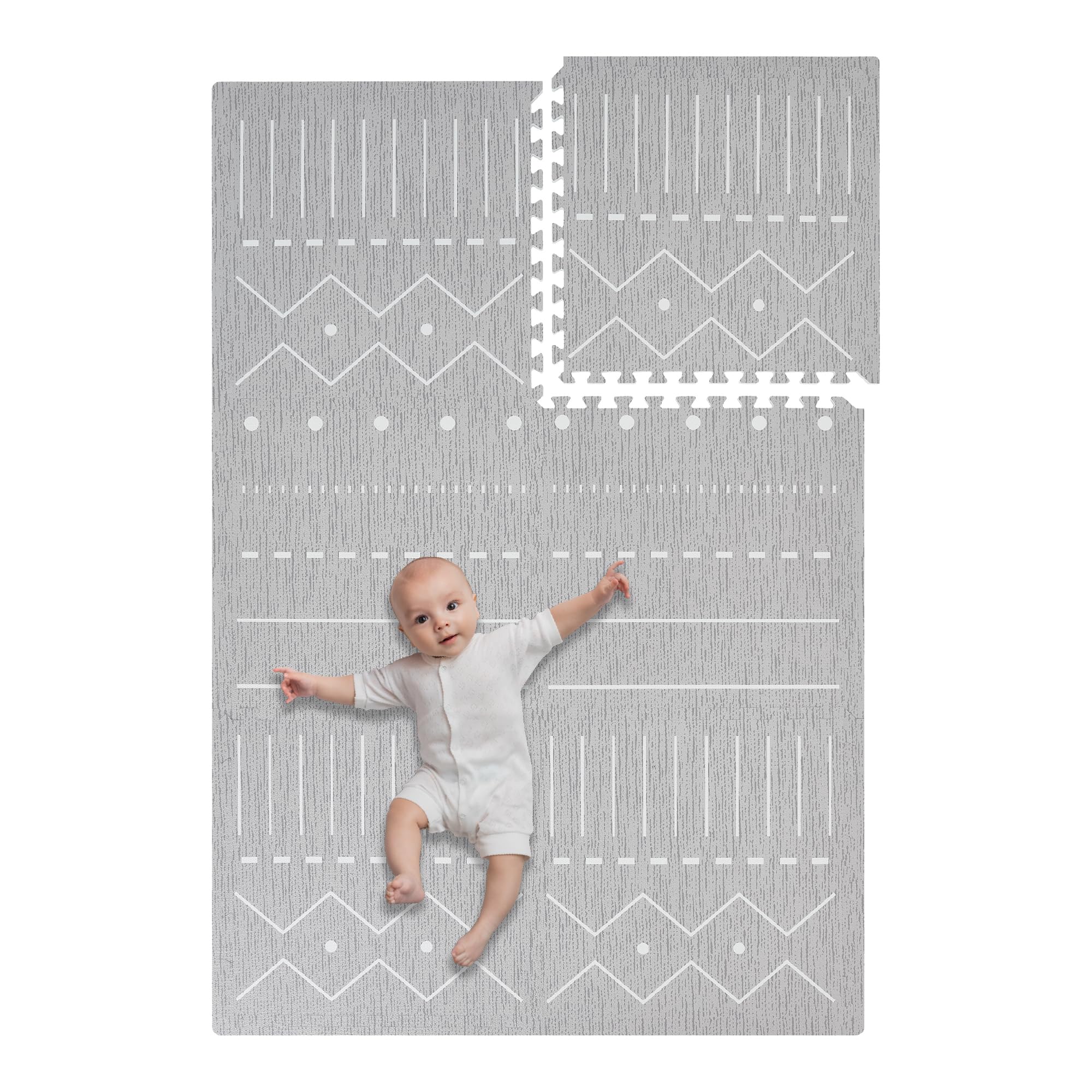 Toddlekind Baby-Puzzlematten, 6-TLG. inkl. Rand, ungiftige Schaumstoffmatten, für Bauchzeit und Krabbeln, 60 × 60 cm je Teil, Gesamtfläche: 120 x 180 cm, Berber - Storm