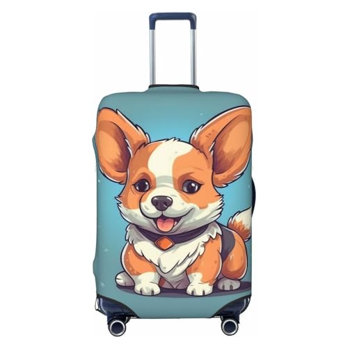 CSGJMYGS Reisegepäckabdeckung, elastisch, waschbar, modisch, kratzfest, niedlicher Corgi-Cartoon-Koffer-Schutz, passend für 45,7 - 81,3 cm Gepäck, Schwarz , XL