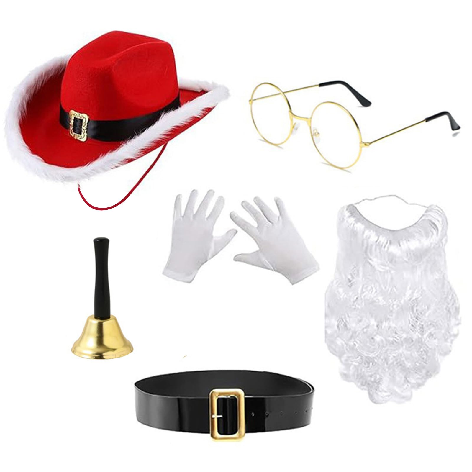 Psdndeww Weihnachtsmannanzug, Weihnachtsmannmütze, Bart Brille, Handschuhe, Set, Foto-Requisiten, Weihnachtsfeier, Coaplay, Weihnachtsmann, Rollenspiel