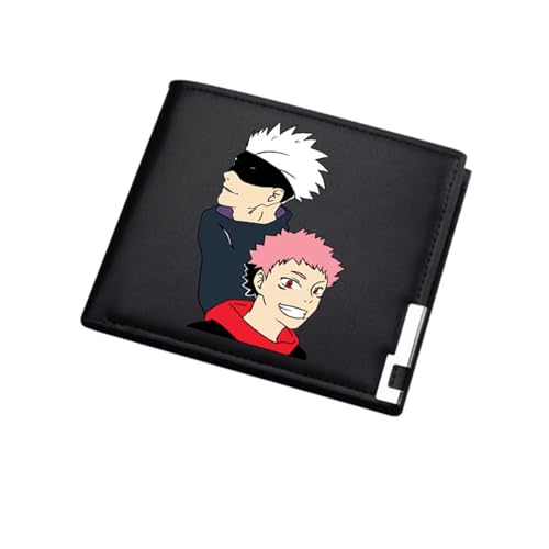 RYNDEX Jujut-su Kais-en Brieftasche Anime, Zweifach Gefalteter Portmonee Klein, PU Leder Münzbörse Wallet mit Sichtfenster(Color:Black 3)