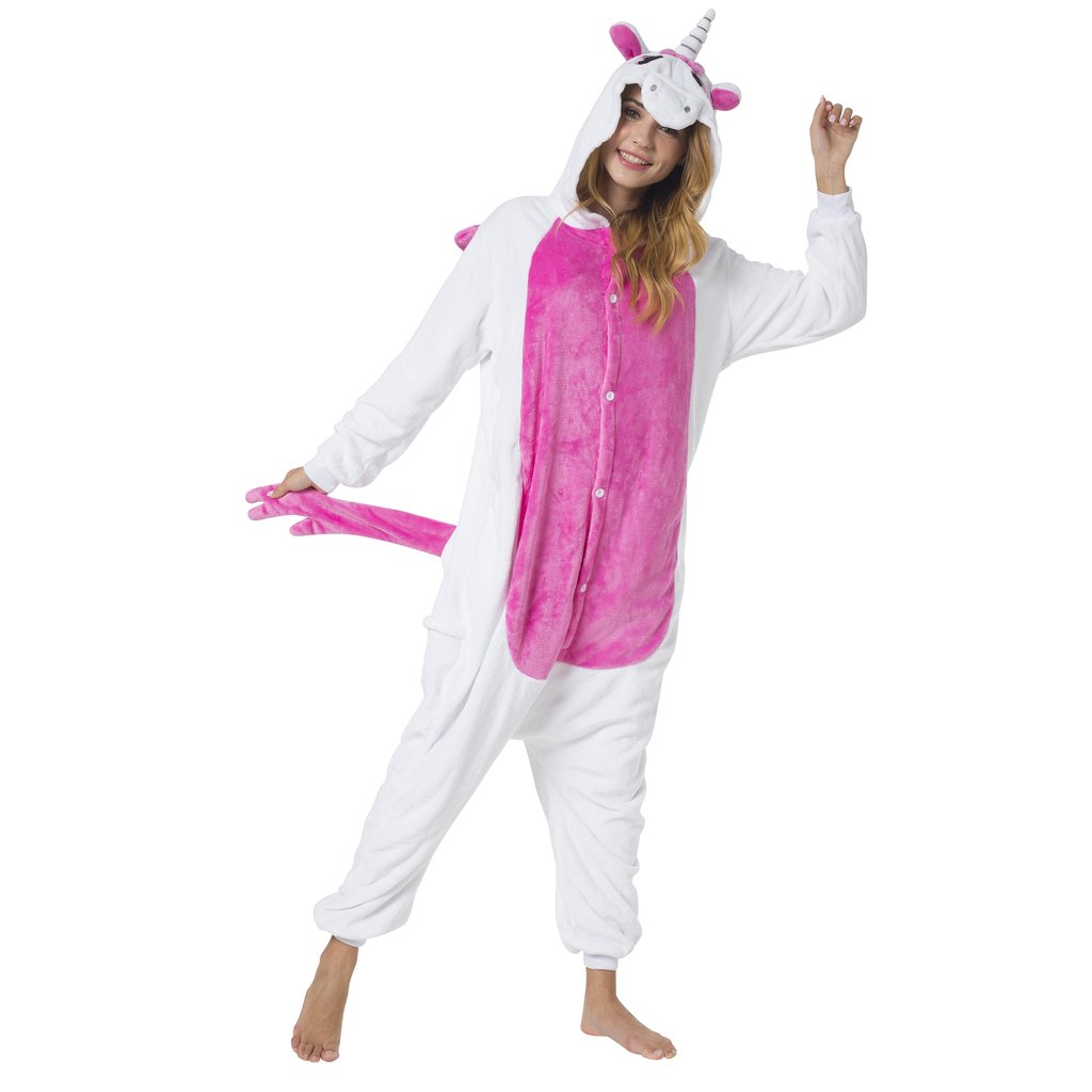 Katara 1744 Einhorn Onesie Kostüm, Märchen, Party, Karnevals-Kostüm Fantasie in Rosa-Weiß, Verkleidung zum Fasching, Sleepsuit, Schlafanzug, Hausanzug, Jogginganzug, Cosplay, Tierkostüm