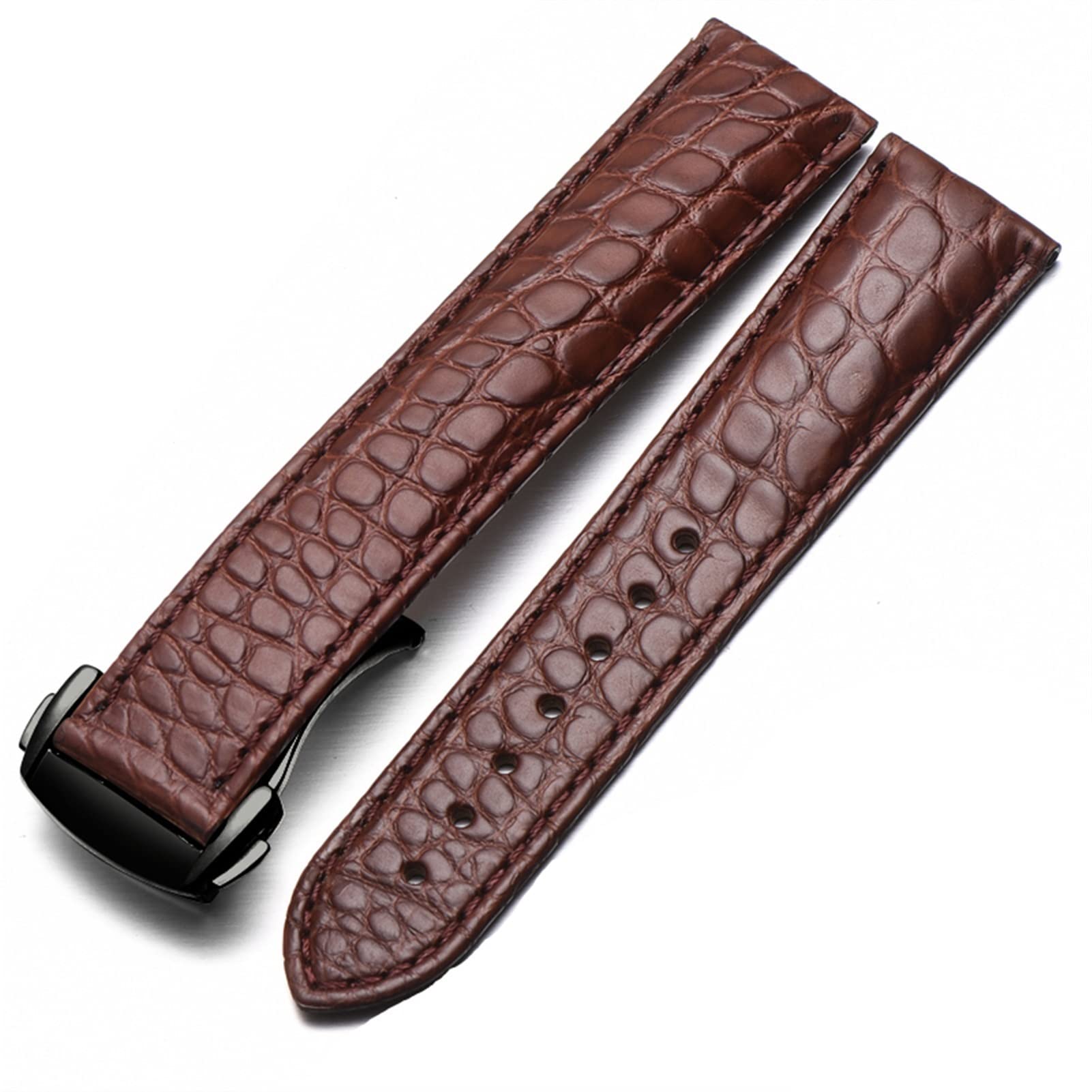 SCRUBY Crocodile Leder Uhrengurt Männer und Frauen Stil für Omega Seahorse Deville 18mm 19mm 20mm Original Uhrenband(Brown-black,19mm)