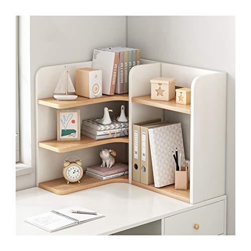 Bücherregal 3-stufiges Schreibtisch-Bücherregal aus Holz, Schreibtisch-Organizer, freistehendes Bücherregal für die Arbeitsplatte, Eckregal für Büro und Küche, Weiß + Farbe für Wohnzimmer, Heimbüro