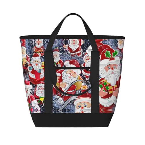 YQxwJL Einkaufstasche mit Weihnachtsmann-Motiv, großes Fassungsvermögen, isolierte Lunchtasche, wiederverwendbare Einkaufstasche mit Reißverschluss für Damen und Herren