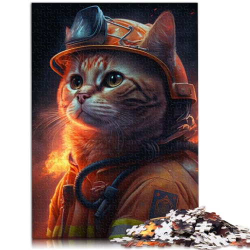 Puzzle-Geschenk, Katze, Feuerwehrmann, 1000 Teile, Puzzle für Erwachsene, Geschenke, Holzpuzzle, Spielzeug, Puzzle, Lernspiele, Stressabbau-Puzzle, 1000 Teile (50 x 75 cm)