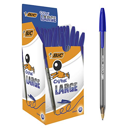 BIC 880656 Kugelschreiber Cristal large – 50 Kulis in Blau – Strichstärke 0,6 mm - breit – Dokumentenecht