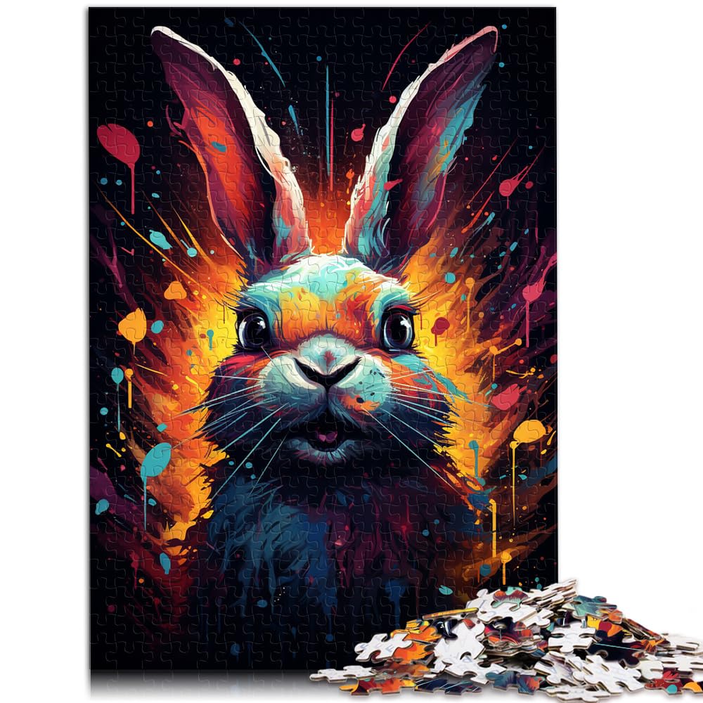 Puzzlespiel, buntes, süßes Kaninchen, Puzzle 1000 Teile, Holzpuzzle, Familienspiel zum Stressabbau, schwieriges Herausforderungspuzzle 1000 Teile (50 x 75 cm)