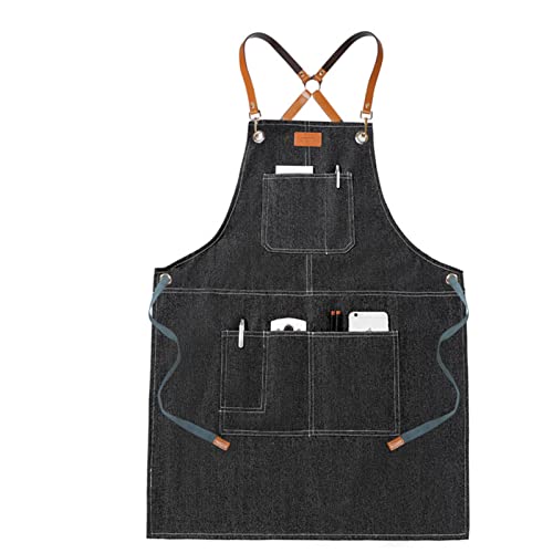 Denim-Schürze,verstellbare Multifunktionsarbeit Schürze mit Werkzeugtaschen mit für Barber Painter Handwerker Gärtner Hair-Stylist Barista Anti-Fouling und Öl-Proof Denim ( Color : Black , Size : XL )