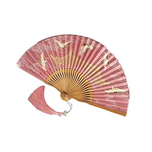 YIHANSS Faltfächer-Dekor, Hand-Faltfächer, chinesischer Fächer, orientalischer Stofffächer für Tanzaufführungen, Dekoration, Hochzeitsfeier, Geschenk, tragbarer Faltfächer (Farbe: Rot)