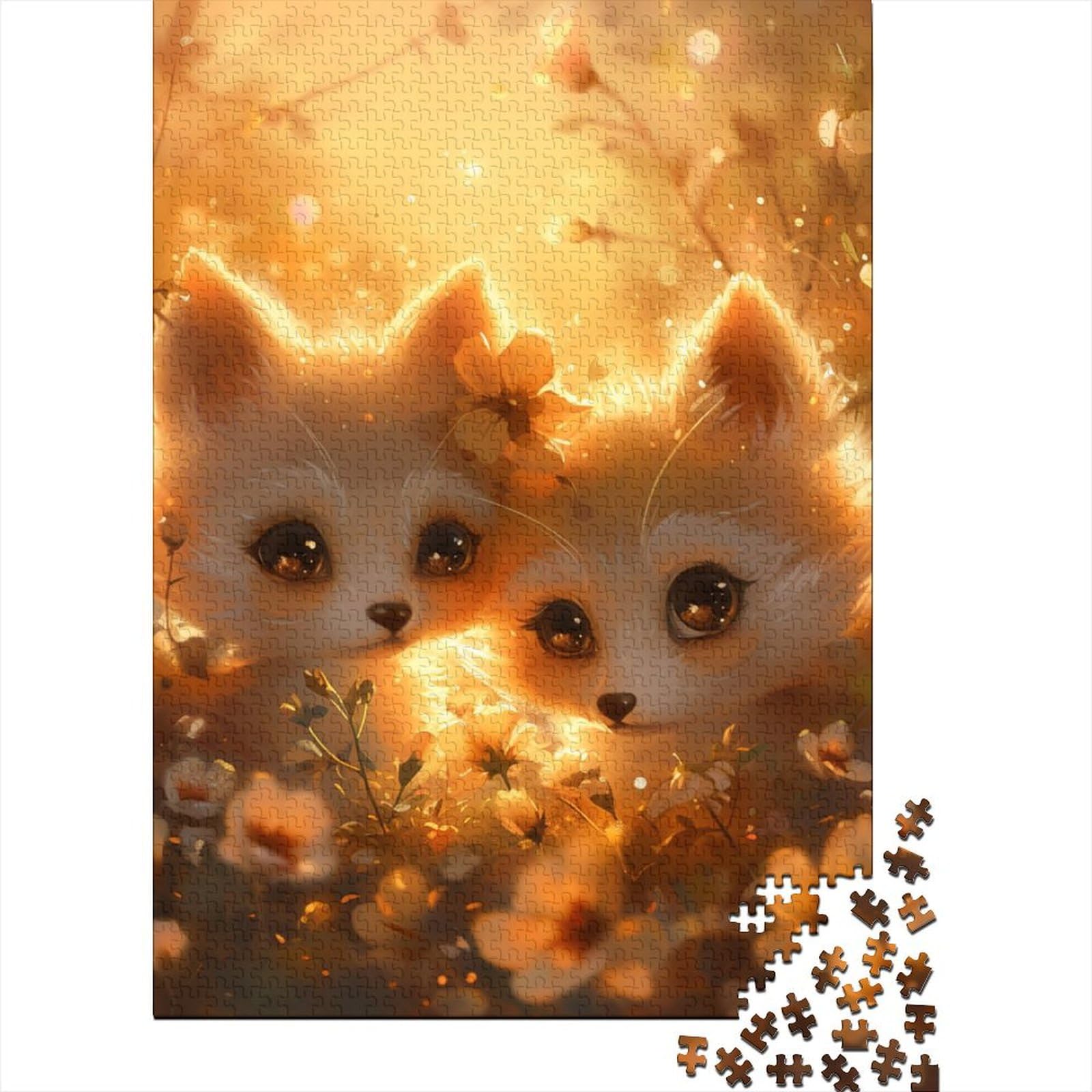 1000-teiliges Puzzle für Erwachsene Teenager, süßes Fuchsbaby, Holzpuzzle, Puzzle für Erwachsene und Teenager, nachhaltiges Puzzle für Erwachsene, 75 x 50 cm