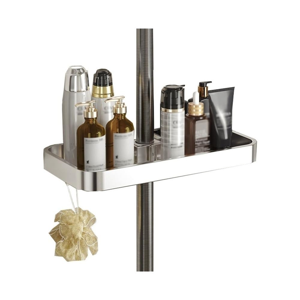 Badezimmerregal für Bad und Küche Duschcaddy-Organizer for Badezimmer, modernes Duschregal aus Aluminium mit Geländer und Haken, höhenverstellbarer und drehbarer Dusch-Hänge-Organizer Duschablage(Silv